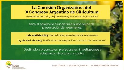 X Congreso Argentino de Citricultura. Prórroga para presentación de trabajos